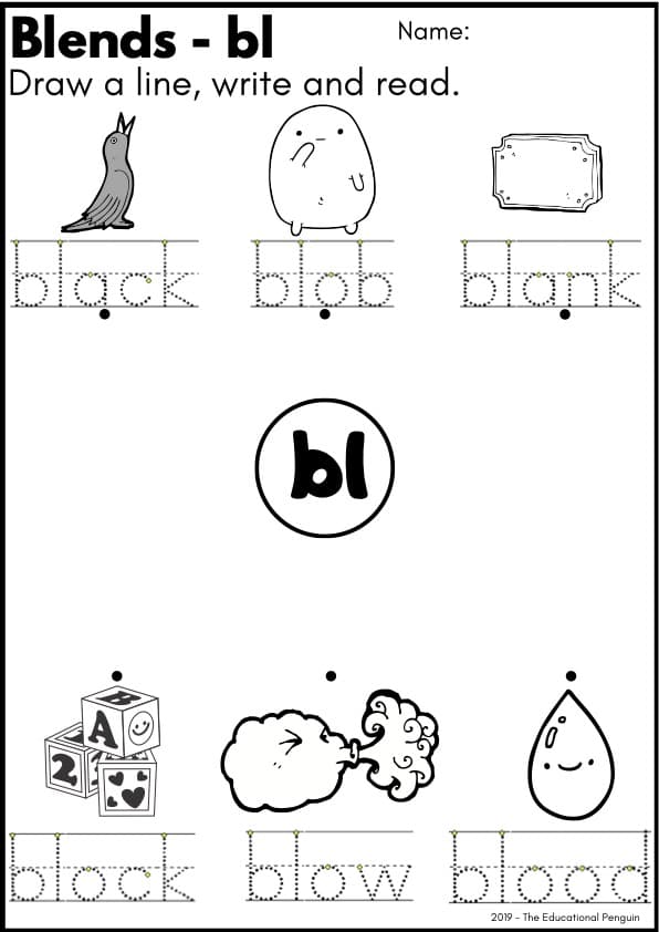 Consonant Blends Worksheets BL BR CL CR | 30 Phonics Pages | Grade 1-2 ESL | 1st Grade Blends