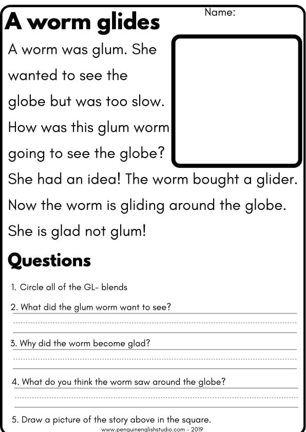 Blends Reading Passages GL GR PL PR | 8 Short Stories with Questions | 1st Grade Blends