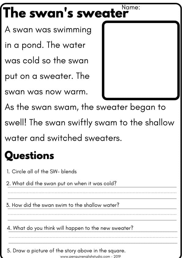 S Blends Reading Passages SW SM SC SK | 8 Short Stories with Questions | 1st Grade Blends