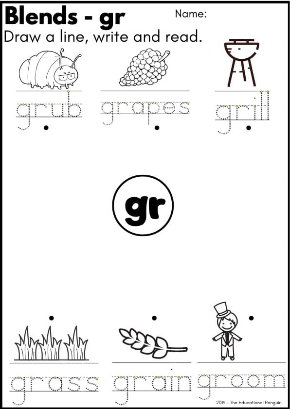 Blends Worksheets GR GL PR PL | Cut and Paste, Word Search and Sorting | 1st Grade Blends