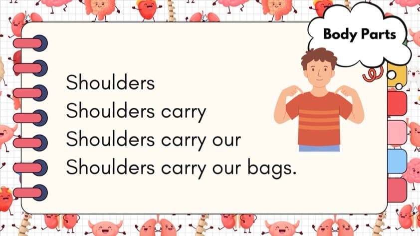 Body Parts Sentence Pyramids | 30 Fluency Cards for Screen or Print | 1st Grade Grammar
