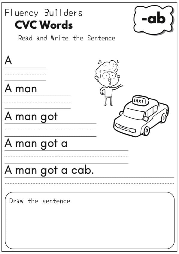 CVC Fluency Pyramids | 31 Word Family Sentence Builders for Reading and Writing | 1st Grade CVC Words