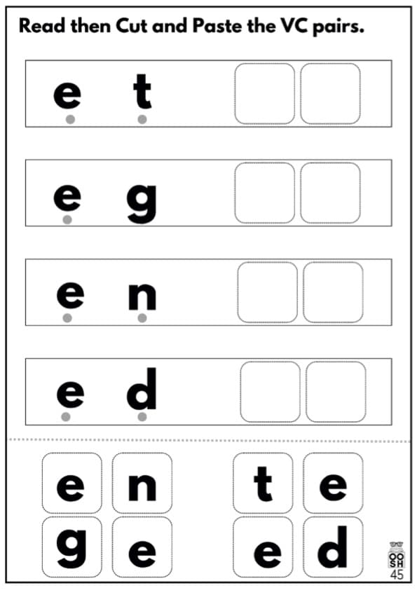 Short E CVC Phonics Workbook | -et -eg -en -ed Word Families | 1st Grade CVC Words