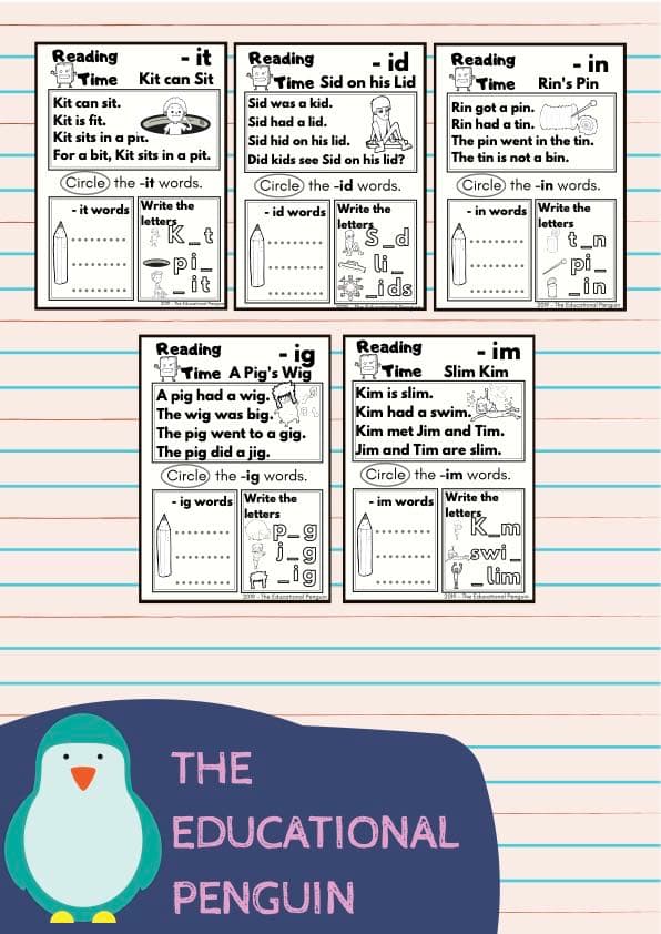 Short I CVC Reading Passages | 5 Word Family Decodable Stories | 1st Grade CVC Words