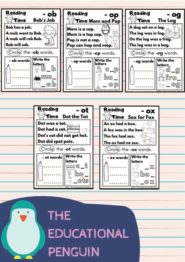 Short O CVC Reading Passages | 5 Word Family Decodable Stories | 1st Grade CVC Words