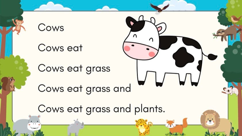 Animal Sentence Pyramids | 30 Reading Fluency Slides Digital Ready | Grade 1