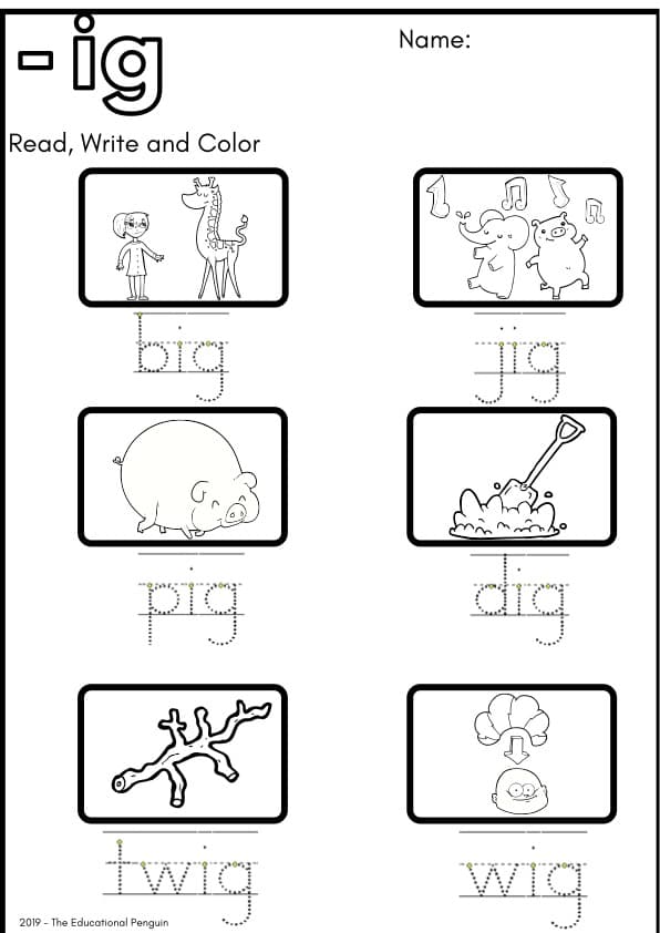 Short E and Short I CVC Worksheets | 7 Word Families with Cut and Paste | Kindergarten ESL